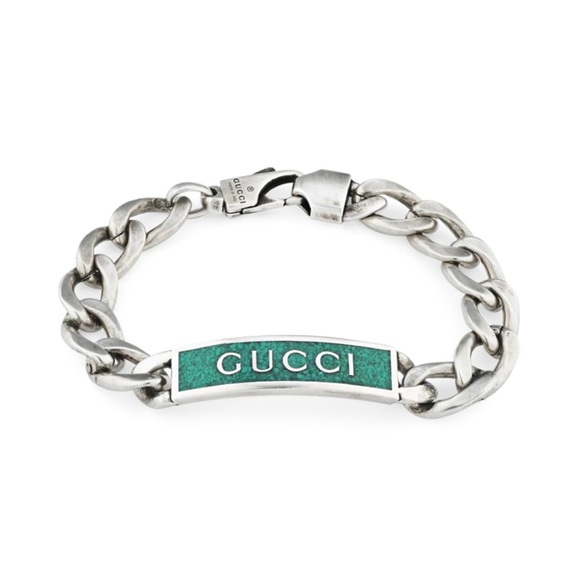Gucci Enamel Logo ID Link Bracelet – Sterling Silver & Turquoise Enamel - Picture 1 of 7